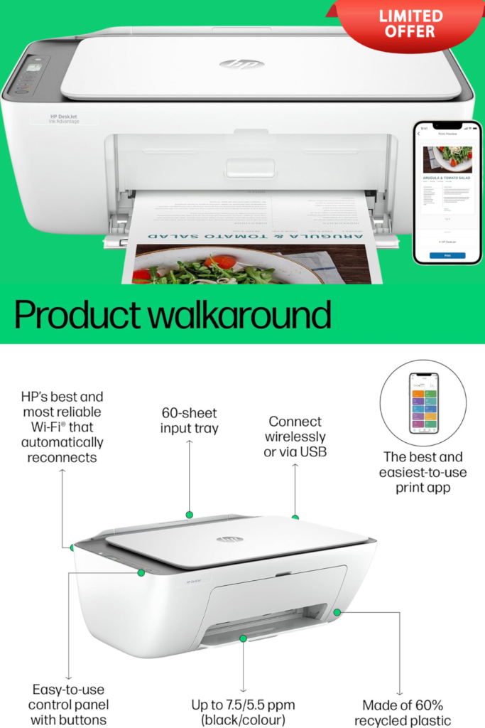 Hp deskjet 2820e wireless colour printer