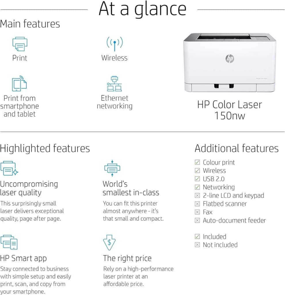 Hp colour laser 150nw wireless printer